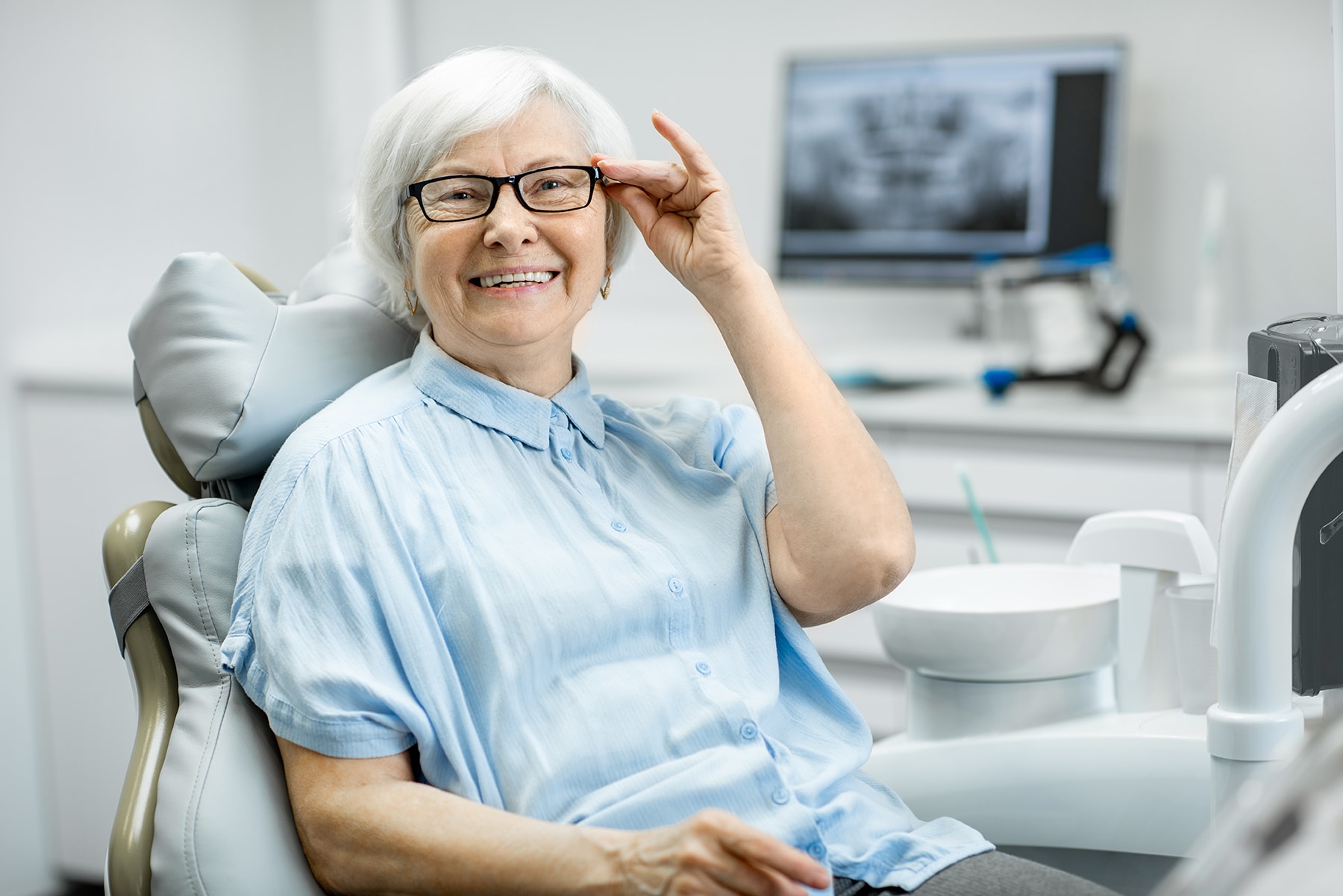 Woman at a dentures consultation in Brentwood, TN